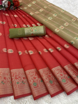 DURGA TEXTILE Woven Daily Wear Jacquard, Organza Saree(Red, Purple)