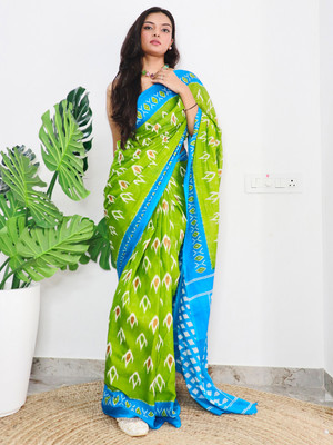 Tasrika Printed Daily Wear Cotton Blend Saree(Green)