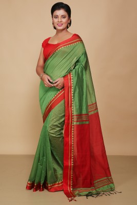 BENGAL HANDLOOM Woven Handloom Art Silk Saree(Green, Red)