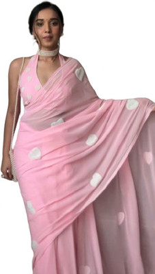 JATADHAR FAB Floral Print Ready to Wear Georgette Saree(Pink)