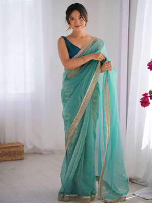 Sareemall Embellished Bollywood Net Saree(Light Blue)