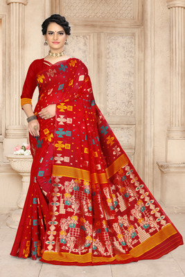Vastram Enterprise Self Design Jamdani Cotton Blend Saree(Red)