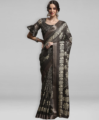 Divastri Printed Madurai Silk Blend Saree(Brown)