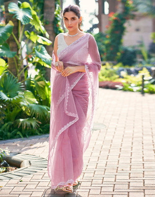SIRIL Embellished Bollywood Net Saree(Pink)