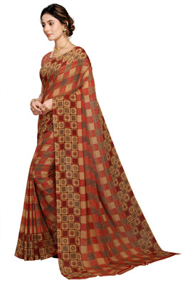 Kanooda Prints Printed Daily Wear Georgette Saree(Brown)