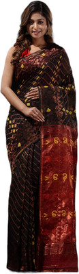 basak creation Woven Jamdani Cotton Blend Saree(Red)