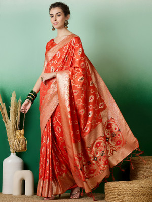 Suha Woven Banarasi Art Silk Saree(Orange)
