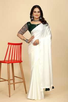 SHIV FASHION Solid/Plain Bollywood Satin Saree(Dark Green)