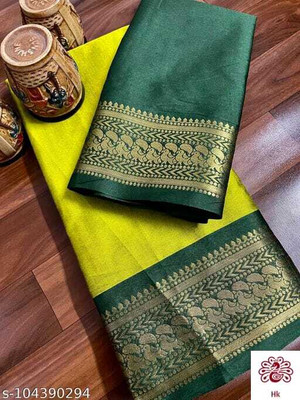 creazy fashion Self Design Banarasi Cotton Silk Saree(Multicolor)