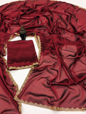 RK GROUP Solid/Plain Bollywood Polyester, Georgette Saree(Maroon)