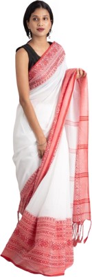 SHAREE MOHOL FULIA TANT Woven Daily Wear Cotton Blend Saree(White, Red)