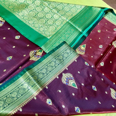 SHOPEEZY TEX FAB Woven Banarasi Silk Blend, Satin Saree(Maroon, Green)