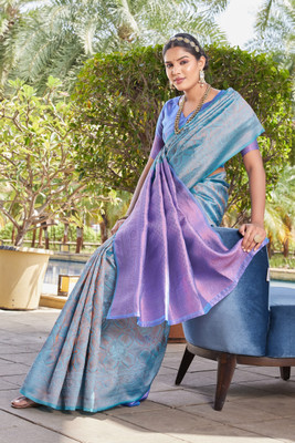 SATYAM WEAVES Woven Banarasi Jacquard Saree(Light Blue)