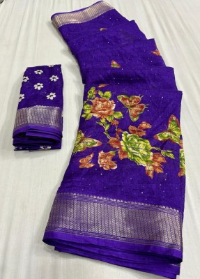 Classy Foriever Floral Print Bollywood Silk Blend Saree(Purple)