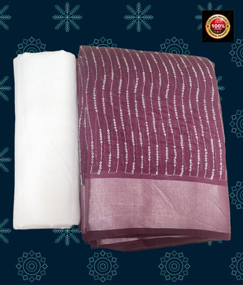 Druxy Striped Bollywood Chanderi, Cotton Silk Saree(Purple)