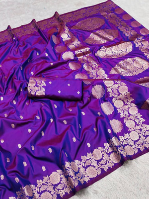 KALKEE FASHION Woven Banarasi Jacquard, Pure Silk Saree(Purple)