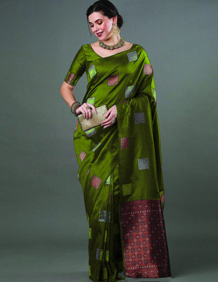 pavanputra fab Self Design Banarasi Jacquard Saree(Light Green)