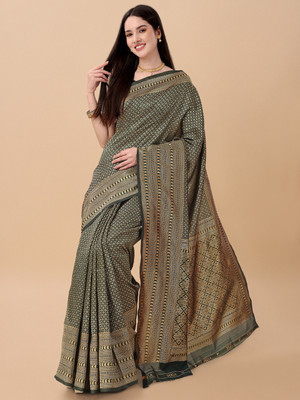 Handsel Woven Banarasi Jacquard, Silk Blend Saree(Green)
