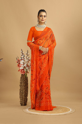 Damru trendz Digital Print Bandhani Georgette Saree(Orange)