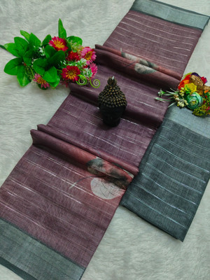HangerStories Printed Kanjivaram Linen, Cotton Linen Saree(Multicolor)