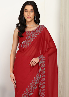 LOOOTNEST Embellished Bollywood Georgette Saree(Red)