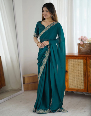 Pandadi Saree Embroidered Bollywood Silk Blend Saree(Green)