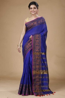 Anjali textile Woven Assam Silk Cotton Silk Saree(Dark Blue)