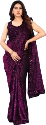 KV Fashion Embroidered Bollywood Lycra Blend Saree(Purple)