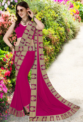 FabDaisy Printed Banarasi Lycra Blend Saree(Pink)