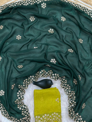 GOLDOLL FAB Embroidered Daily Wear Silk Blend Saree(Green)