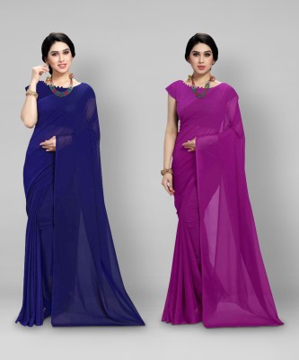 kashvi sarees Dyed Bollywood Georgette Saree(Pack of 2, Magenta, Dark Blue)