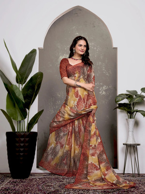 Kanooda Prints Printed Daily Wear Georgette Saree(Multicolor)
