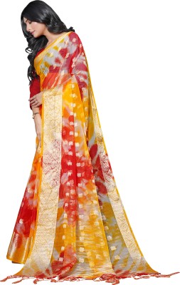 KOTHARI AF Solid/Plain, Printed Bandhani Organza Saree(Red)