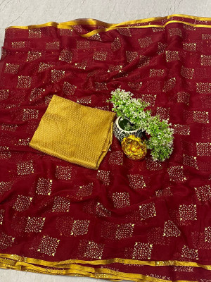 VINIT ENTERPRISE Embellished Daily Wear Chiffon Saree(Maroon)