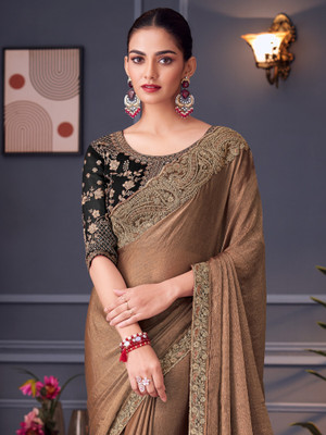 Sareemall Embellished Bollywood Chiffon Saree(Red, Orange)