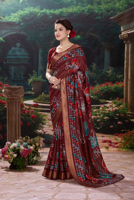 Tasrika Printed Bollywood Crepe Saree(Maroon)