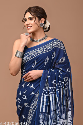 SITA MAHALAKSHMI FASHION Printed Ikkat Cotton Blend Saree(Blue)