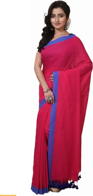 Ankita saree house Solid/Plain Handloom Pure Cotton Saree(Pink)