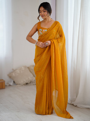 Tasrika Embellished Bollywood Tissue Saree(Mustard)