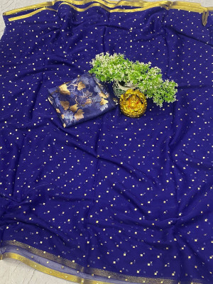 HouseOfCommon Embellished Bollywood Polyester Saree(Dark Blue)