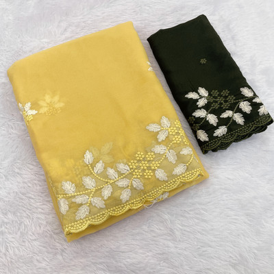 KONICA FAB Embroidered Bollywood Georgette Saree(Yellow)