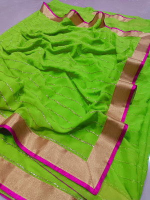 Sareez House Embroidered Daily Wear Chiffon Saree(Green)