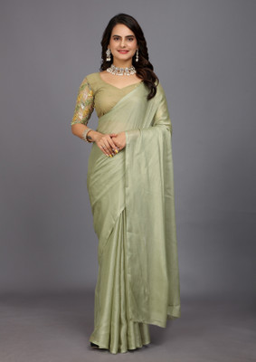 RHEY Embroidered, Solid/Plain Bollywood Georgette Saree(Green)