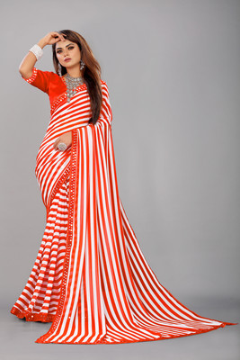 LIMTD Printed Bollywood Georgette, Chiffon Saree(Orange)