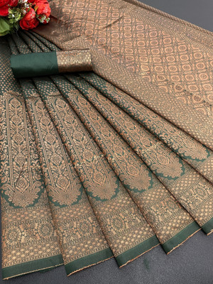 NESHVI ENTERPRISE Woven Banarasi Jacquard Saree(Dark Green)