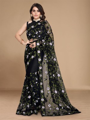 pridewear Embroidered Bollywood Net Saree(Black)