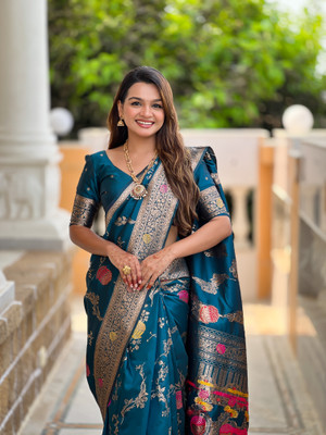 VIVAI CREATION Printed Bollywood Silk Blend Saree(Blue)