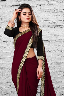 HPfashion Embellished, Solid/Plain Banarasi Georgette Saree(Grey)