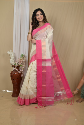 sahatextiledam Self Design Handloom Khadi Saree(White)