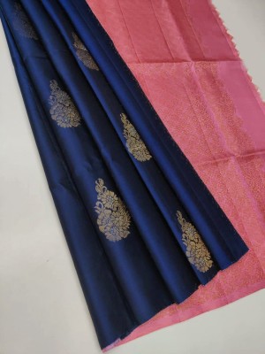 Anjaneya Sarees Self Design Banarasi Silk Blend Saree(Dark Blue)